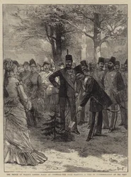 La Fiesta en el Jardín del Príncipe de Gales en Chiswick, el Shah plantando un Árbol en Conmemoración de su Visita